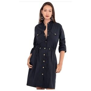 Gretchen Scott Snappy Dress Black Gold Buttons Cuff Sleeves Size Small NWT